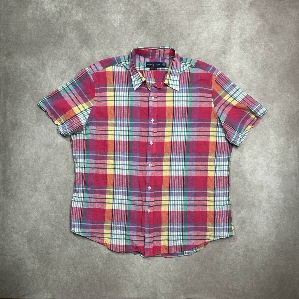 Ralph Lauren Classic Fit 2XL Plaid Button Down Short Sleeve Shirt Multicolor
